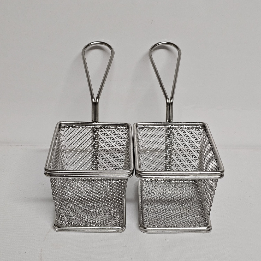 Set of 2 Mini Stainless Steel Fry Baskets – Serving / Snack Baskets